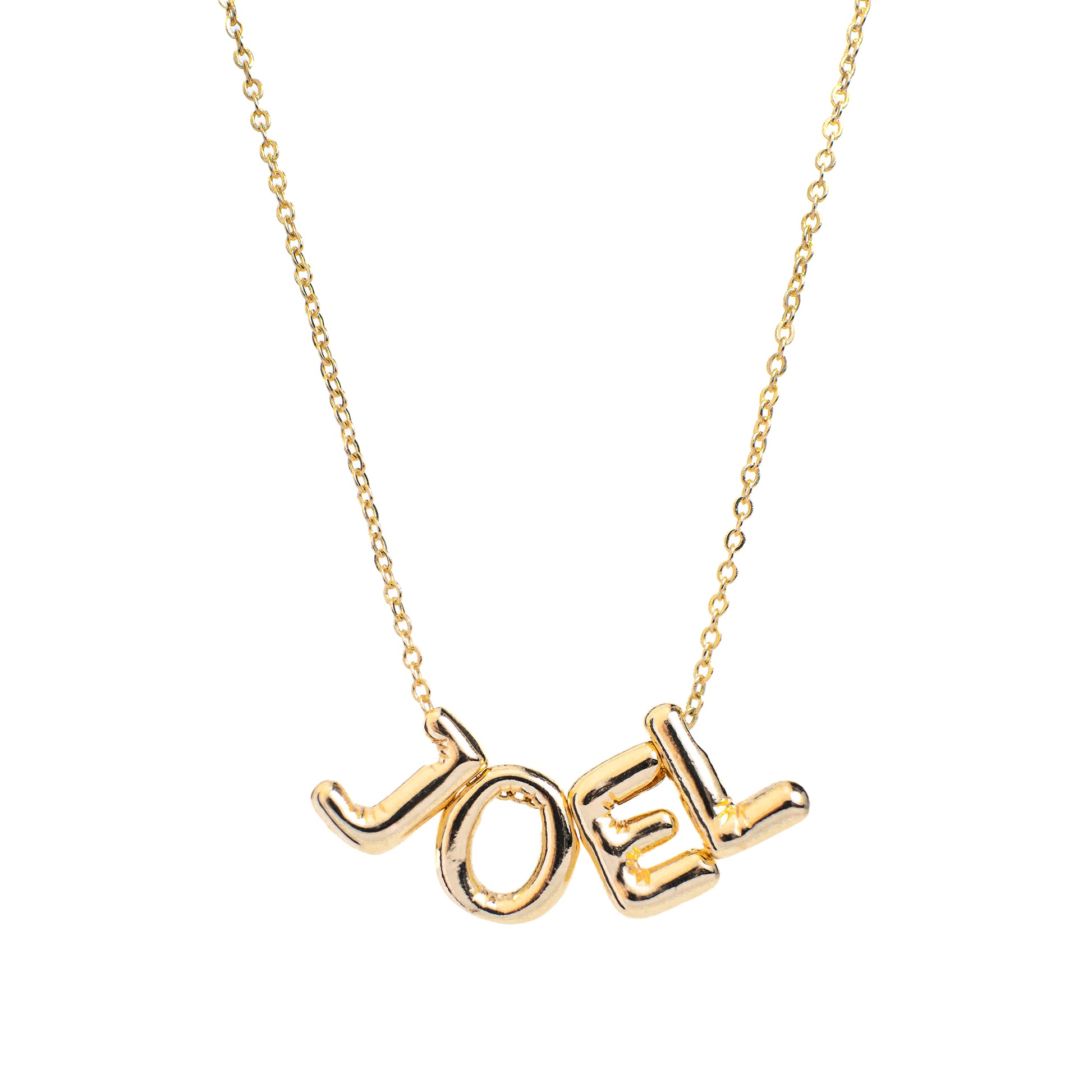 This photo features with a mini JOEL letter pendant.