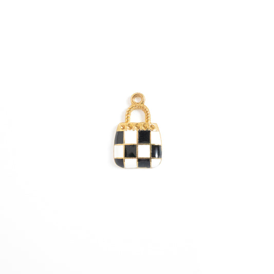 Enamel Checkered Bag Charm