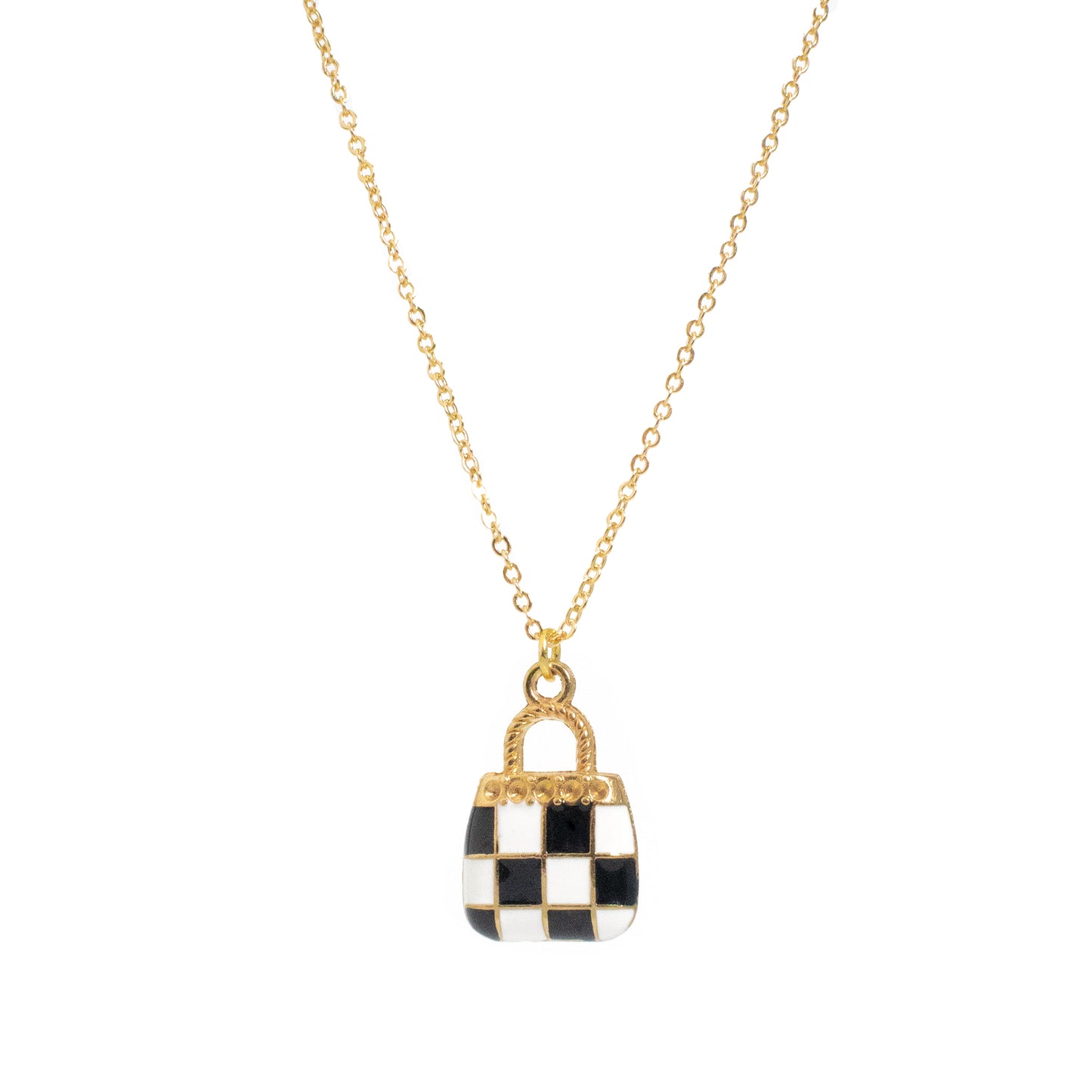 Enamel Checkered Bag Necklace