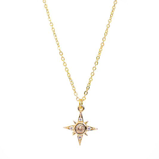 This photo features a thin chain necklace made of 14K gold-plated sterling silver, paired with an octagon zircon charm.